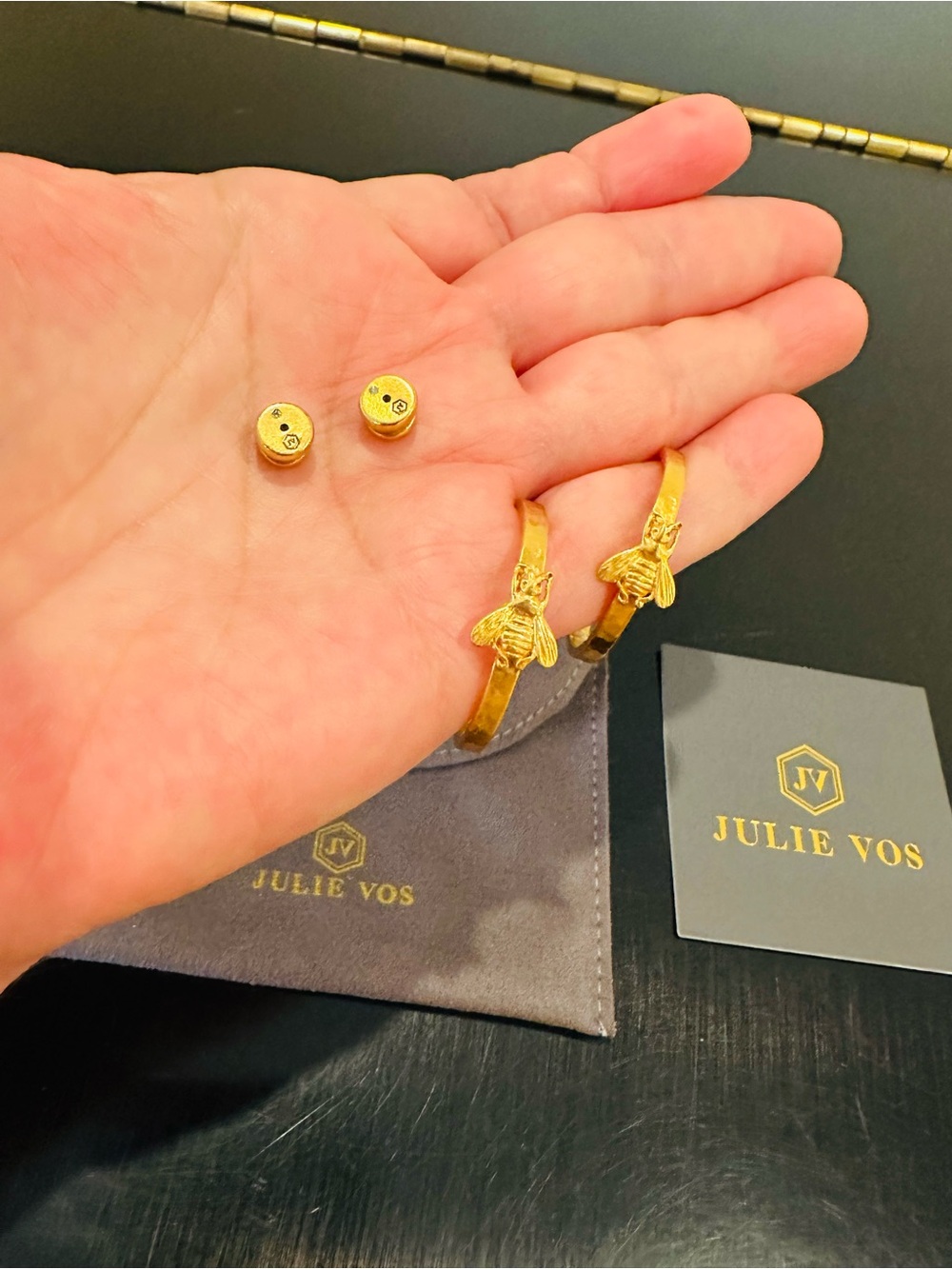 Julie Vos Authentic Luxury Designer Minimalist Spring Summer Bee Hoop Earrings - Picture 6 of 17